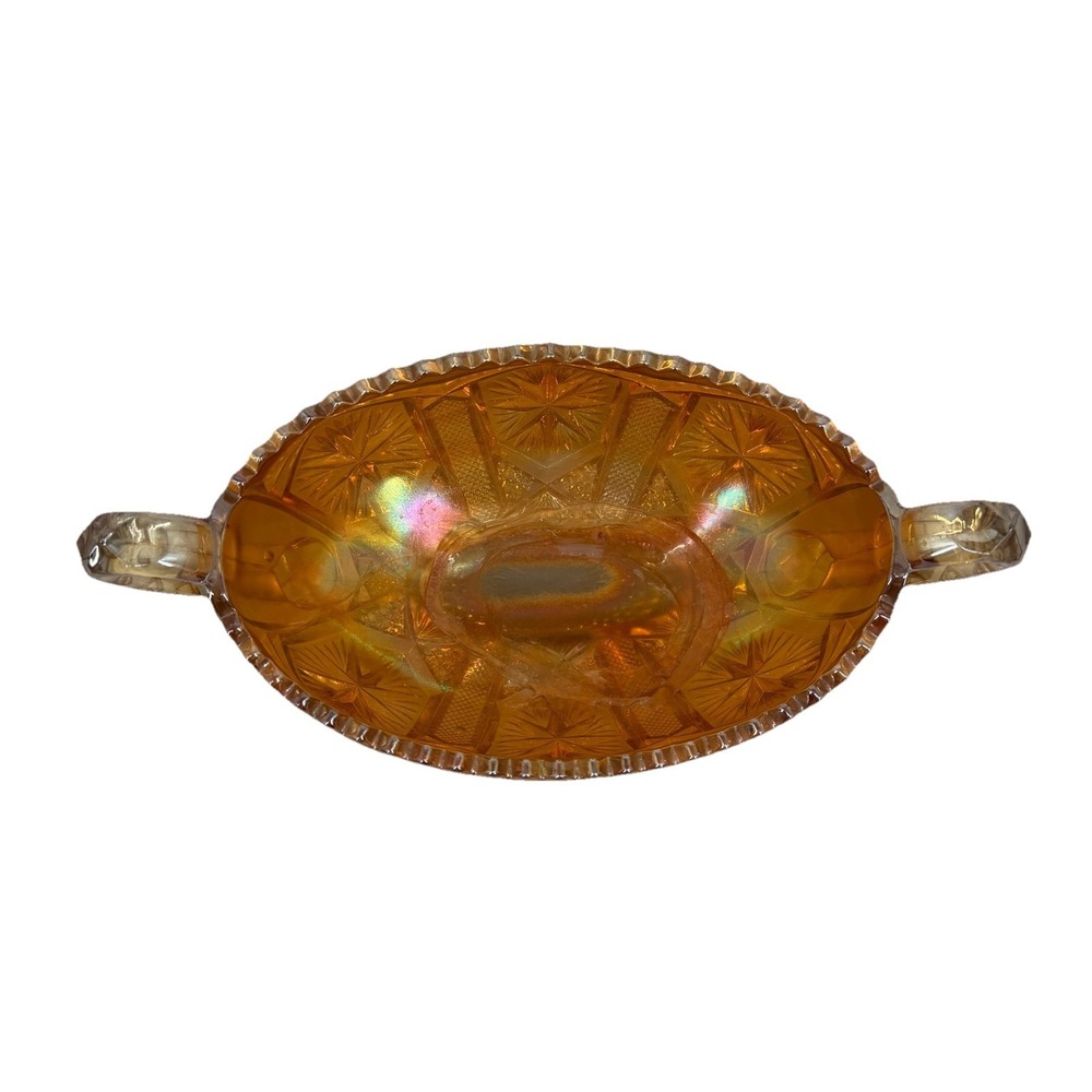 Vtg Star & File Imperial MARIGOLD CARNIVAL GLASS 2 Handled Footed Bowl Dish - Picture 2 of 7